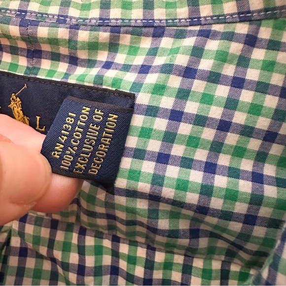 Ralph Lauren checkered Button Down Dress Shirt Blue green checks Size XL - Picture 4 of 4